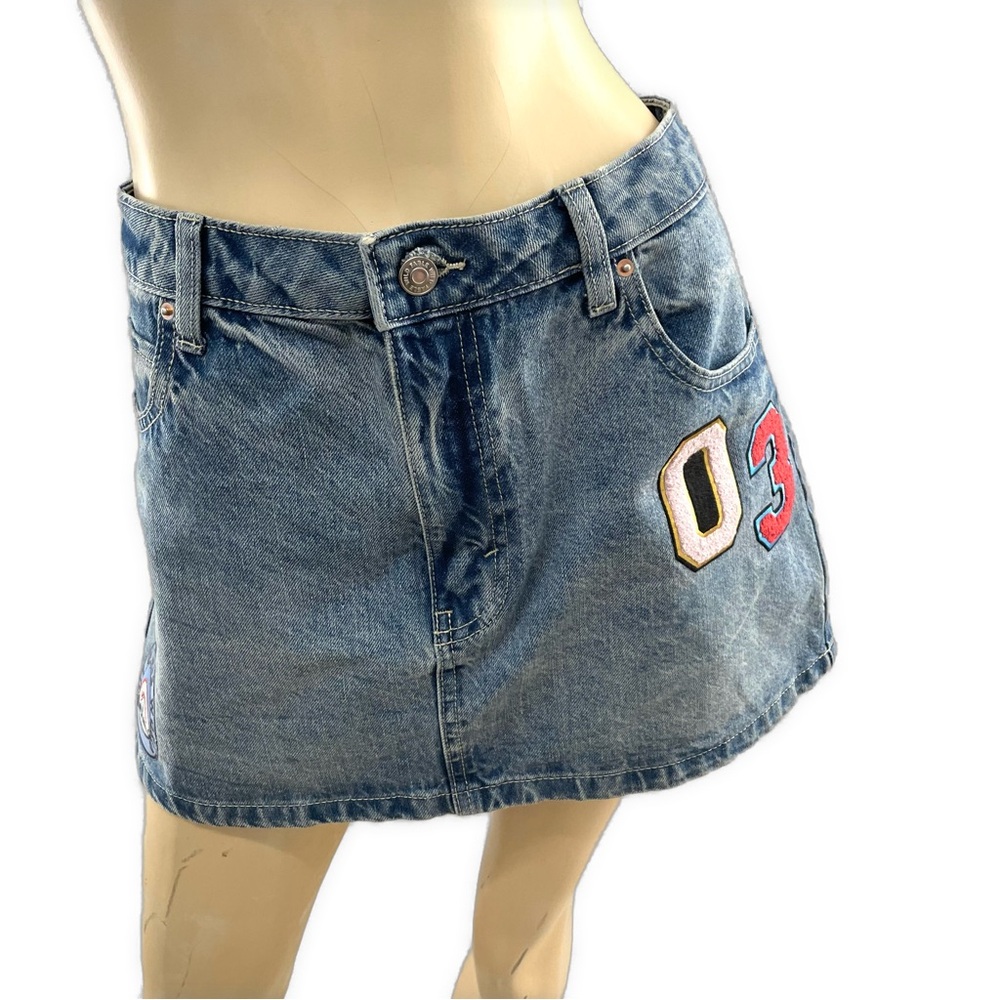 Wild Fable Blue Denim Mini Skirt with Number Patches